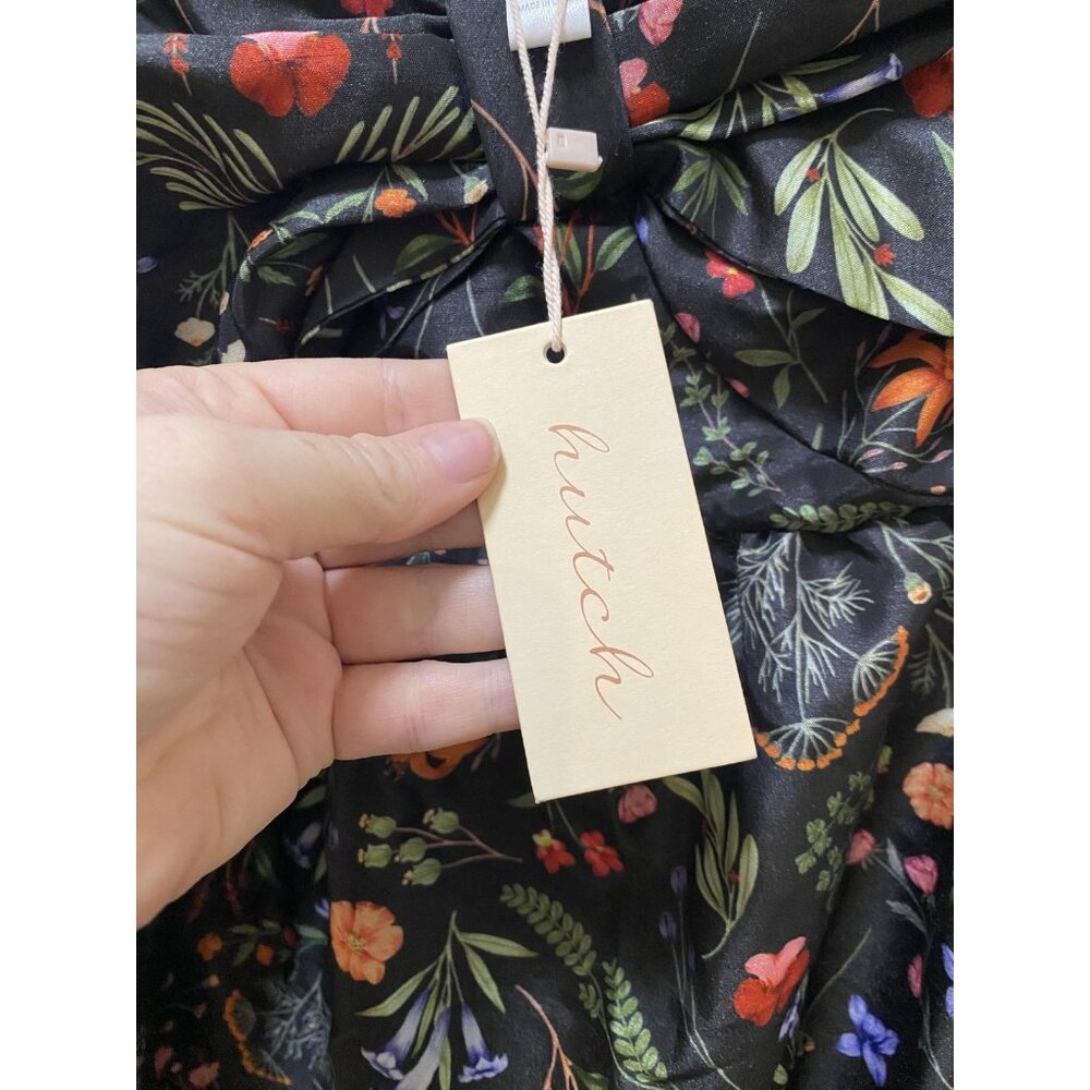 Hutch Olani Dress Womens 2XL Black Floral Maxi Bow Front Smocked Back Pockets - Picture 4 of 6
